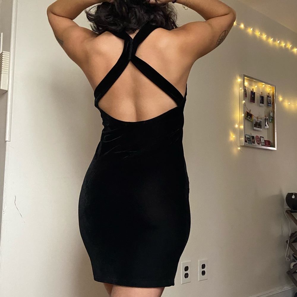 Black velvet mini dress